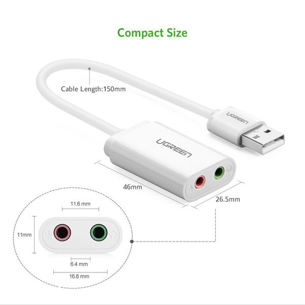 Card sound chuyển đổi từ USB 2.0 to 3.5mm Ugreen 30143 2