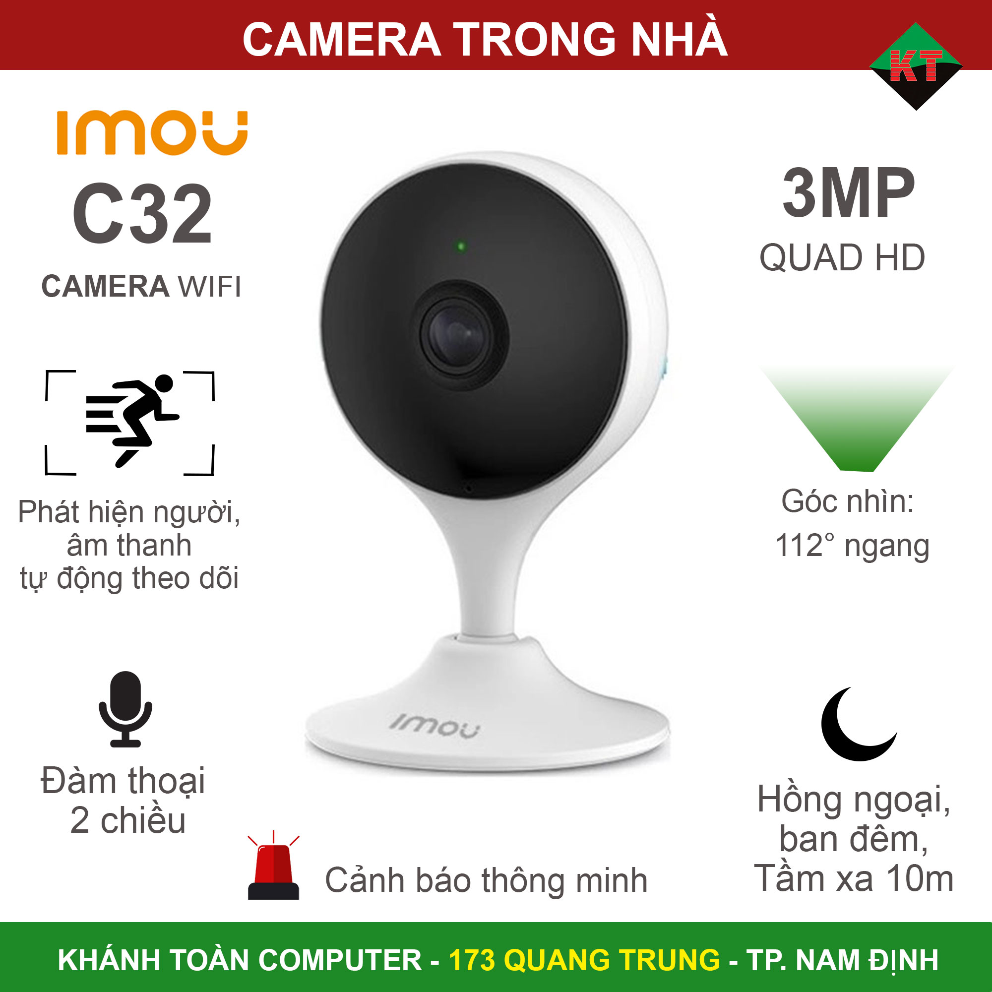 CAMERA IMOU WIFI C32 3MP ĐÀM THOẠI GÓC RỘNG 1