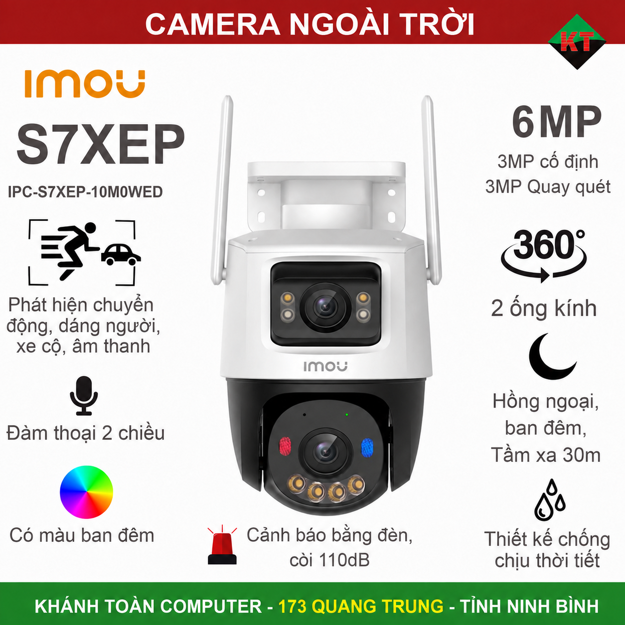 Camera Wifi iMOU Ngoài trời 2 mắt S7XEP 6M Xoay 360, Cảnh báo thông minh 1