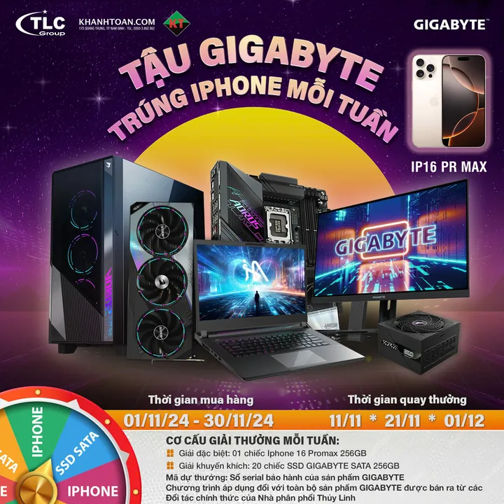 Mua Hàng Tại Khánh Toàn Computer – Cơ Hội Trúng iPhone 16 ProMax & 20 Ổ Cứng SSD Gigabyte