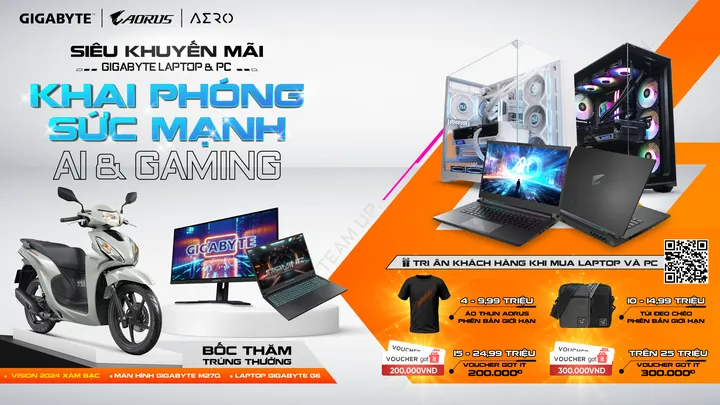 KHAI PHÁ SỨC MẠNH GIGABYTE LAPTOP & PC – Quay thưởng nhận Xe Máy Vision 2024 trị giá 36.500.000đ