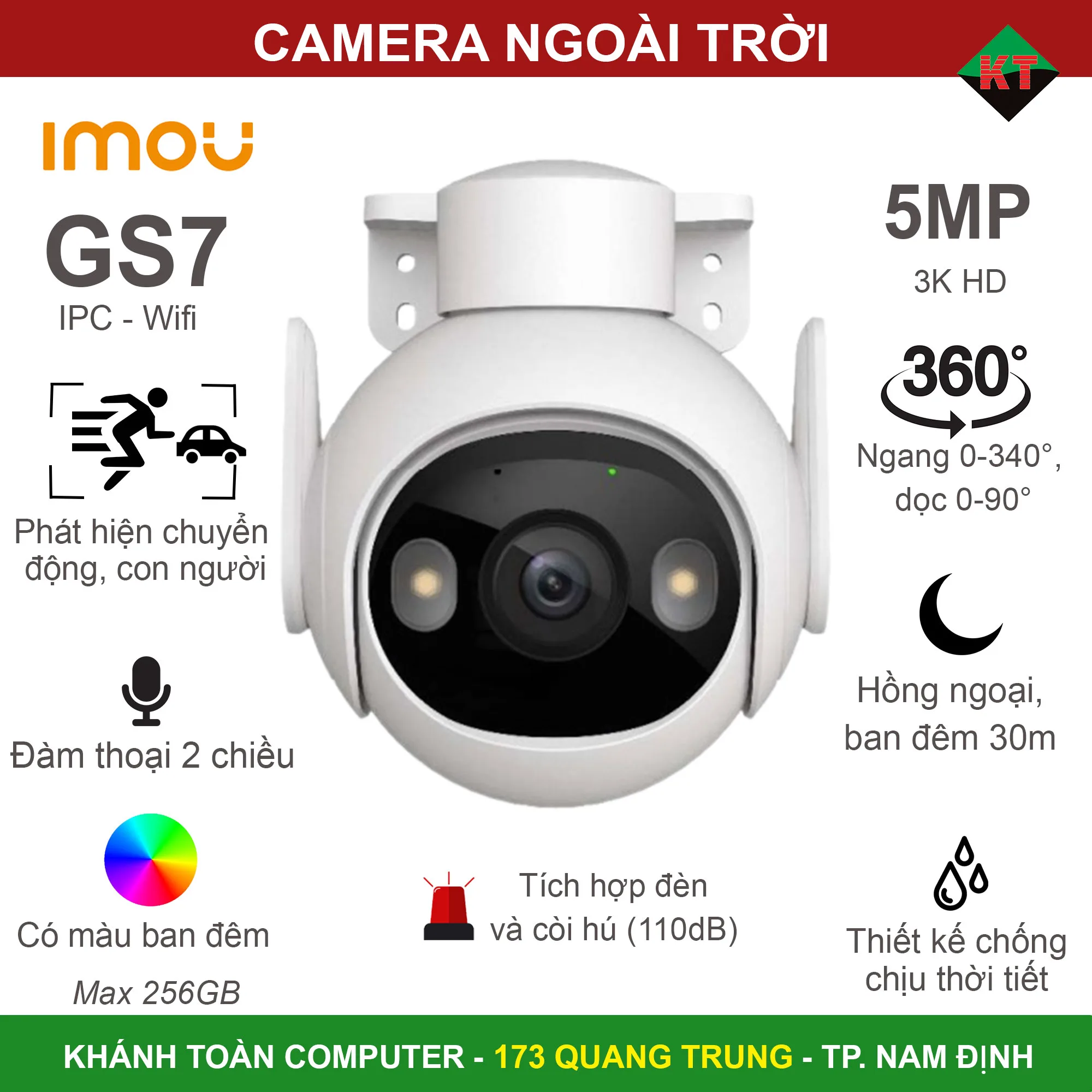 Camera ngoài trời Imou GS7 5MP Cruiser 2 độ phân giải 3K (IPC-GS7EP-5M)