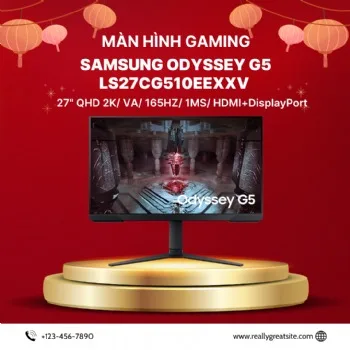 Màn hình Gaming SAMSUNG ODYSSEY G5 LS27CG510EEXXV (27" QHD 2K/ VA/ 165HZ/ 1MS/ HDMI+DisplayPort)