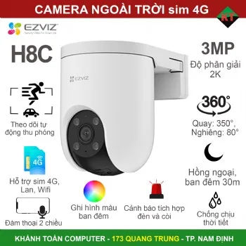 Camera EZVIZ CS-H8C 4G 2K 3M ngoài trời ( Sim 4G, lan, màu đêm, đàm thoại ...)