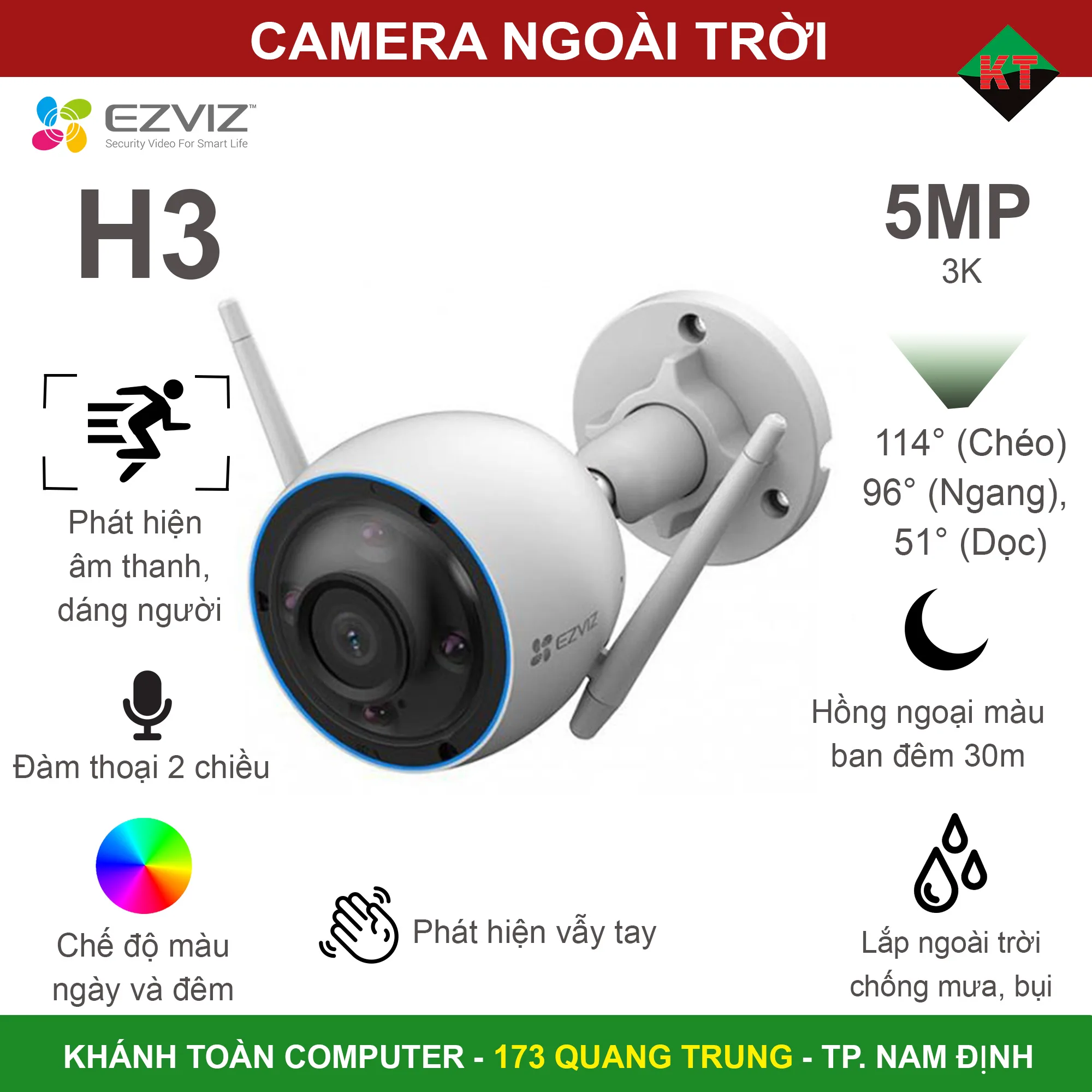 Camera Wifi Ngoài Trời EZVIZ H3 3K Full Color