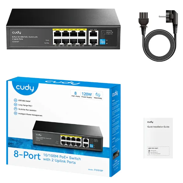 Thiết bị mạng Switch CUDY FS1010P 8 cổng 10/100 PoE + Switch With 2