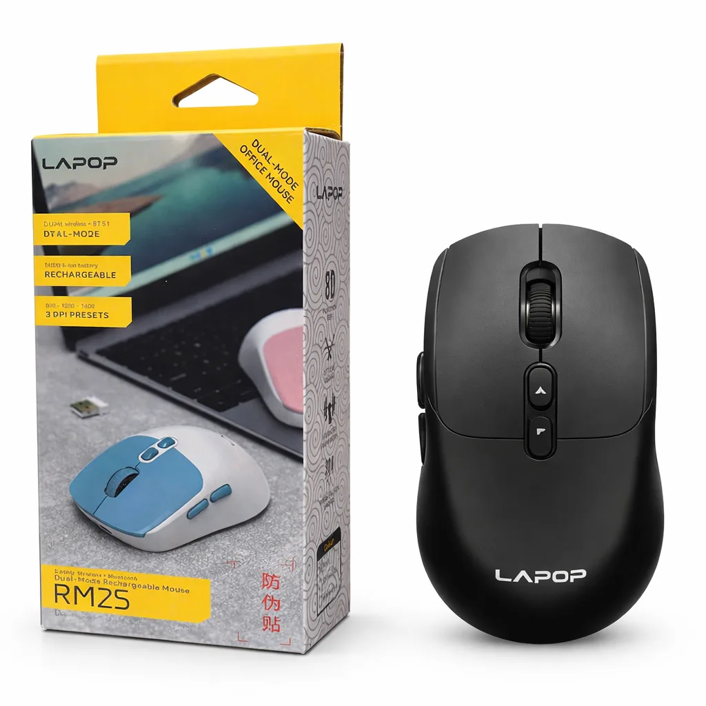 Chuột không dây LAPOP RM25 sạc pin type-C/ 2.4Ghz & bluetooth