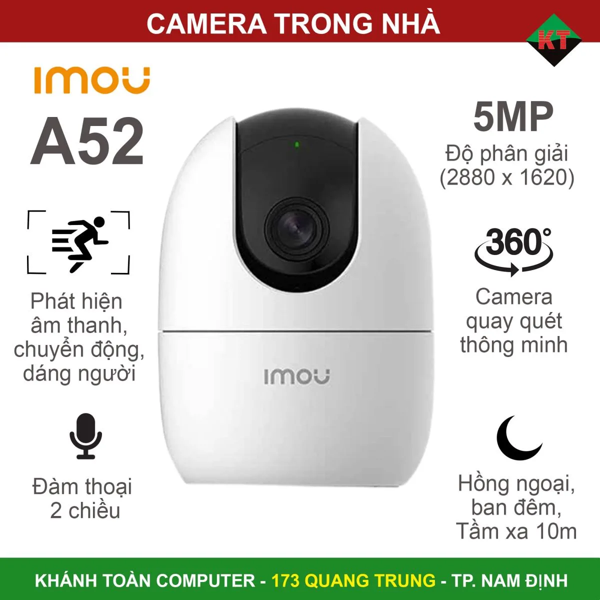 Camera IP Wifi IMOU A52 5MP ( Camera trong nhà quay quét 360 độ )