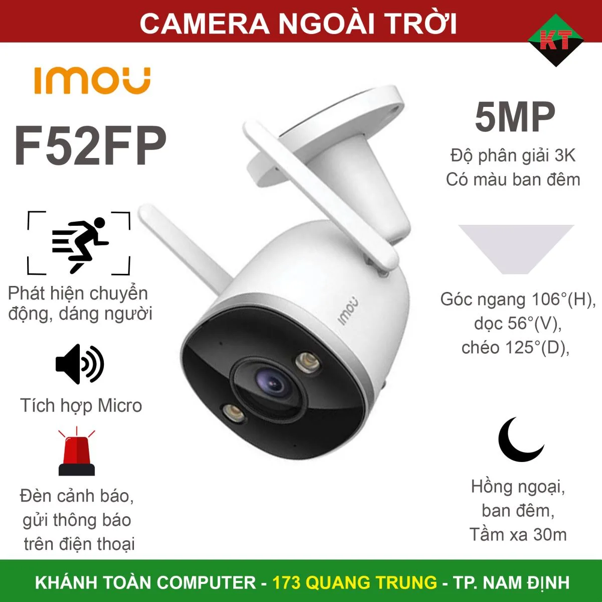Camera IMOU F52FP 5M WIFI IPC( Camera ngoài trời có màu ban đêm )