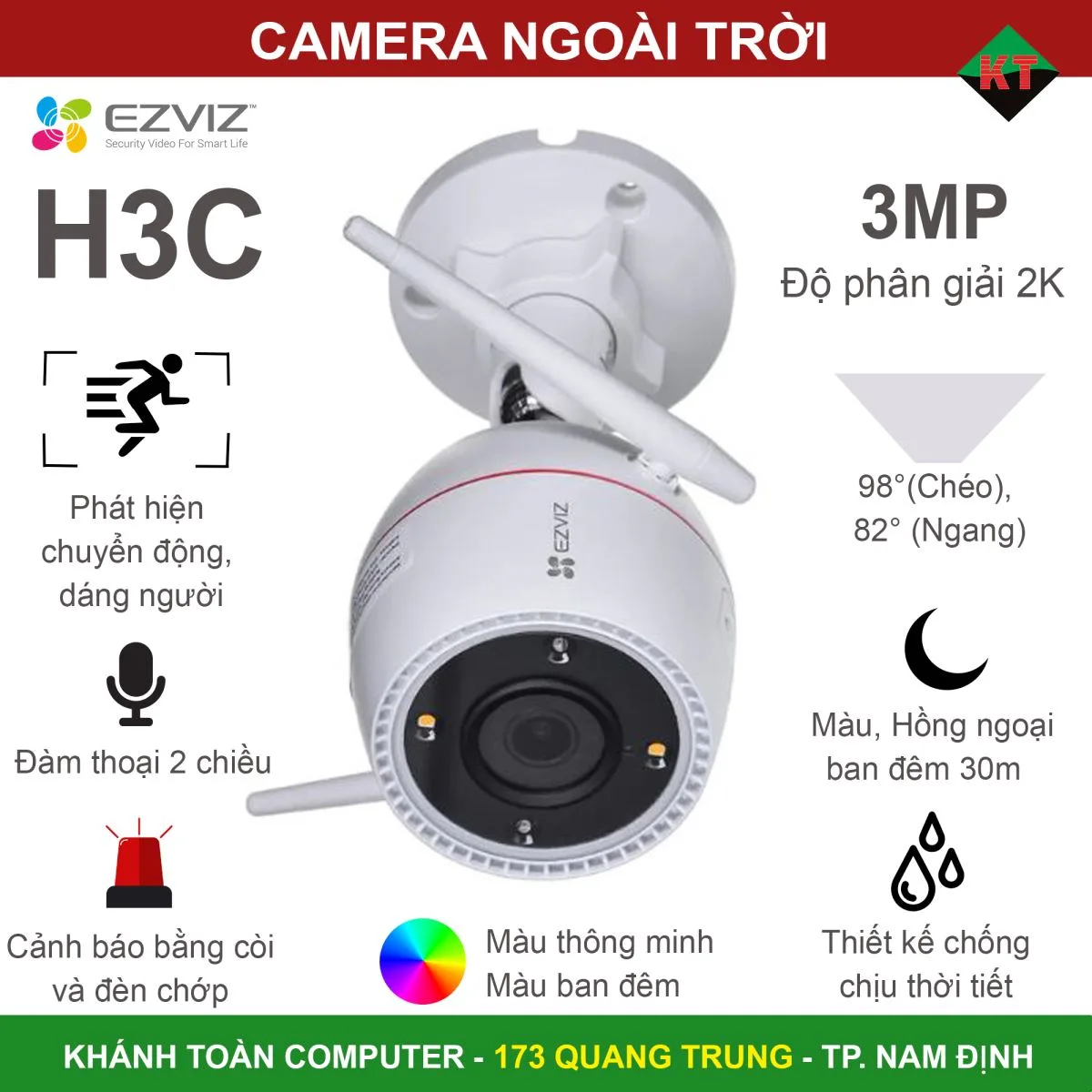 Camera thân ngoài trời EZVIZ CS-H3C 3MP 2K