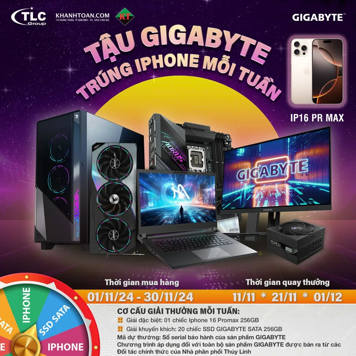 Mua Hàng Tại Khánh Toàn Computer – Cơ Hội Trúng iPhone 16 ProMax & 20 Ổ Cứng SSD Gigabyte
