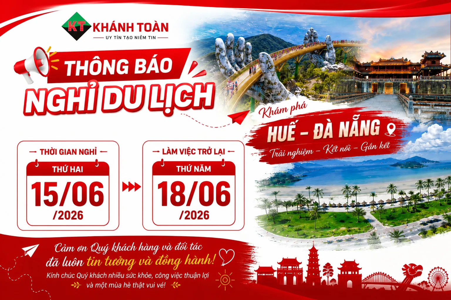 THÔNG BÁO NGHỈ DU LỊCH HÈ 2026 – CÔNG TY KHÁNH TOÀN