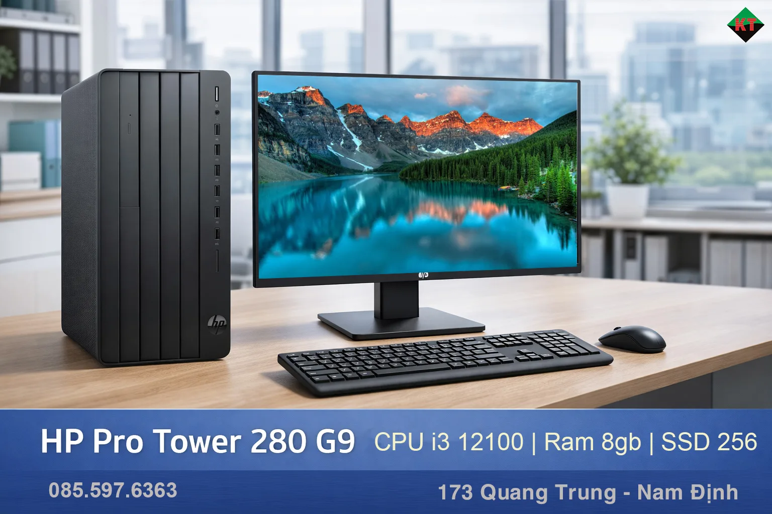 Máy tính để bàn HP Pro Tower 280 G9 PCI, Core i3-12100,8GB RAM,256GB SSD,Intel Graphics,Win 11 Home 64