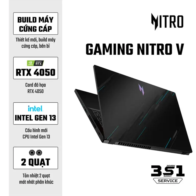 Máy tính xách tay Acer Gaming Nitro V ANV15 51 55CA (NH.QN8SV.004 i5 13420H/16GB/512GB/RTX4050/144Hz/Win11)