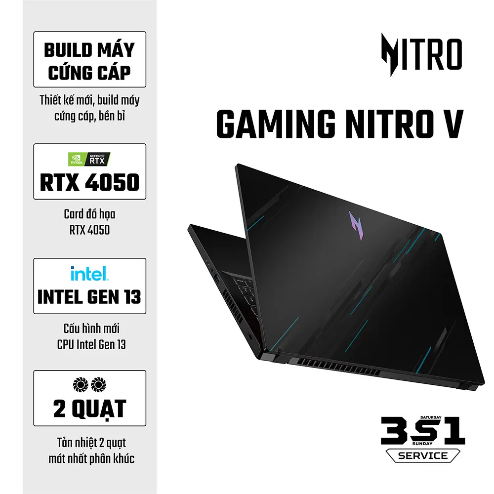 Máy tính xách tay Acer Gaming Nitro V ANV15 51 55CA (NH.QN8SV.004 i5 13420H/16GB/512GB/RTX4050/144Hz/Win11)